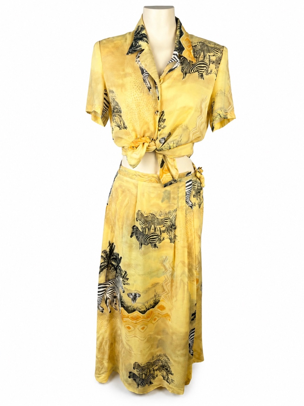 Vintage Simon Chang Yellow safari zebra print 2-piece skirt set 8